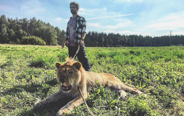 Илья Глинников в Инстаграм со львом